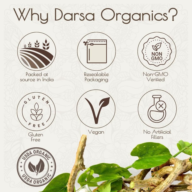 Darsa Organics Giloy Powder (8oz) - Premium Organic Guduchi (Tinospora Cordifolia) for Immune Support - USDA Certified Giloy Stem Powder for Herbal Tea & Digestion - Non-GMO, Kosher & Vegan - Image 4